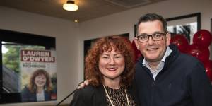 Lauren O’Dwyer with Premier Daniel Andrews at her campaign launch on Thursday night.