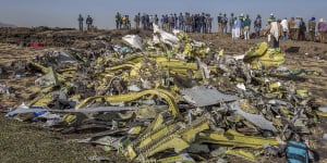 Wreckage at the scene of Sunday's Ethiopian Airlines crash south of Addis Ababa. 