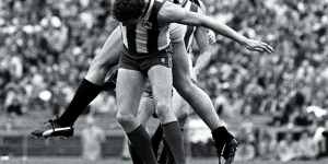Collingwood ruckman Peter Moore soars for a mark in 1979.