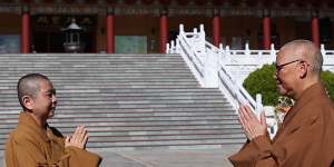 Venerable Manko,the abbess of heritage-listed Fo Guang Shan Nan Tien Temple and chief abbess of Fo Guang Shan for Australia and New Zealand with Venerable Miaoyou,the temple’s director and company secretary. 