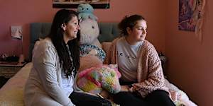 St Peter’s Anglican Grammar Year 7 student Evangeline Cooke,13,(right) with her mum Erica Parcio-Cooke.