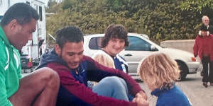 A youthful Connor Watson circa 2006 with Maroons legends Petero Civoniceva and Justin Hodges,and Hindmarsh.