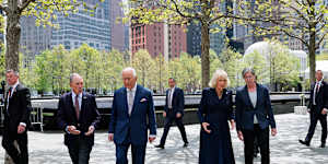 Former New York mayor Michael Bloomberg (left) hosts Charles and Camilla at the 9/11 Memorial.