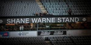 The Shane Warne Stand is unveiled at his memorial service,March 30,2022.