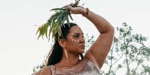 Aboriginal dancers from the Jannawi Dance Clan perform during an immersive experience during on an Aboriginal cultural tour in Barangaroo.