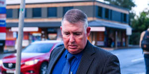 Glen Coleman former NSW Police sex crimes squad detective leaving Penrith Court is after. Coleman is on trial for allegedly raping a woman whose complaint he was investigating. Photographed Monday 6th May 2024. Photo:James Brickwood. SMH NEWS 240506