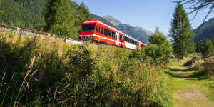 Through the mountains on the Mont Blanc Express.