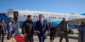Volodymyr Zelensky is welcomed by US officials after travelling on a US plane to Washington,his first international trip since Russia invaded his country.