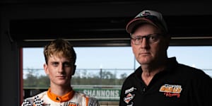 Angus and Craig Baills at the Queensland Raceway in Willowbank,west of Brisbane.