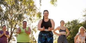 A photo from VicHealth's This Girl Can campaign,featuring trainer Natasha Korbut (centre).