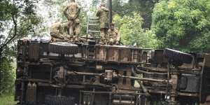 A rescue operation got under way after an army tanker rolled south of Lismore.