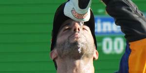Ricciardo drinks from his shoe after winning the Italian Grand Prix at Monza in September.