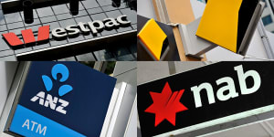 **RETRANSMISSION OF IMAGE ID 20151027001192752040 RESIZED** A composite image of signage of Australia's'big four'banks ANZ,Westpac,the Commonwealth Bank (CBA) and the National Australia Bank (NAB) signage in Sydney,Friday,Oct. 23,2015. (AAP Image/Joel Carrett) NO ARCHIVING