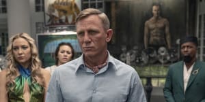 From left:Kate Hudson as Birdie,Jessica Henwick as Peg,Daniel Craig as Detective Benoit Blanc and Leslie Odom Jr. as Lionel.