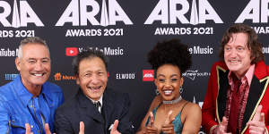 Members of The Wiggles Anthony Field,Jeff Fatt,Tsehay Hawkins and Murray Cook attend the 2021 ARIA Awards.