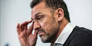 Tony Popovic speaks to the media on Monday.