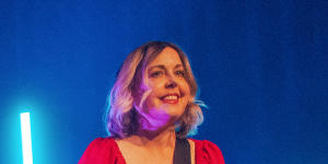 Carrie Brownstein (left) and Corin Tucker of US indie rock band Sleater-Kinney at The Forum in Melbourne.