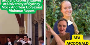 A screenshot of the video posted by Amelia Findlay on TikTok which triggered a lawsuit by Liberal Party-aligned student politician Bea McDonald;a screenshot from a TikTok video by Findlay in which she names Bea McDonald.