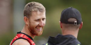 Dyson Heppell was back at training on Monday,along with the Bombers’ first to fourth year players.