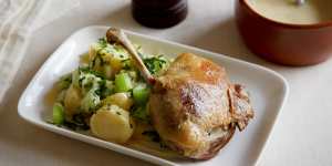 Mustard dressing works beautifully with potato salad,and with proteins such as confit duck (pictured).