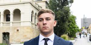 Callan Sinclair is accused,along with Mr de Belin,of raping the woman in a Wollongong apartment.