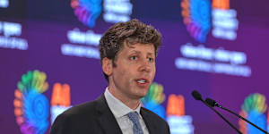 OpenAIs CEO Sam Altman speaks at the AI Summit in New Delhi,India,Thursday,Feb. 19,2026. (AP Photo)