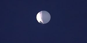 The high-altitude balloon floats over Billings,Montana.