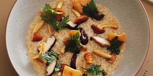 Shiitake risotto with kombu. 