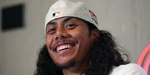 Jarome Luai - entertaining as usual - as he held court in Darling Harbour’s Novotel.