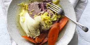  Corned silverside with slow-cooked carrots and mustard sauce
