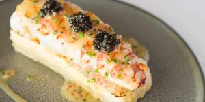 Champagne lobster,French toast,Sterling caviar and finger lime at Aria in Sydney.