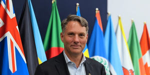 Deputy Prime Minister Richard Marles at the conclusion of the Commonwealth Heads of Government summit in Kigali on Saturday. 