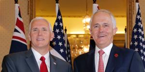 Malcolm Turnbull with US Vice-President Mike Pence,who visited Australia last month.