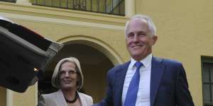 Malcolm and Lucy Turnbull arrive at The Lodge in January 2016 for their first night since the house had a $12-million refurbishment. 