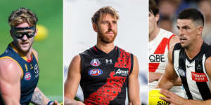 Adelaide’s Rory Sloane,Essendon’s Dyson Heppell and Collingwood’s Scott Pendlebury are all nearing the end of their careers.