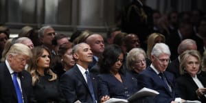 Trump on the fringes of presidents'group at George H.W. Bush's funeral