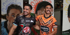 Cody Walker and Daine Laurie at Tuesday’s Indigenous Round launch