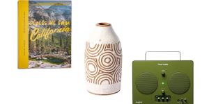 Places We Swim:California;Outback Arts carved vase;“Songbook” radio. 