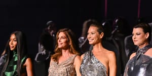From left:Supermodels Naomi Campbell,Cindy Crawford,Christy Turlington and Linda Evangelista at the Vogue World show in London,September 14 last year.