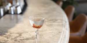 The Semplice martini,made with Four Pillars olive leaf gin,Cinzano,sun-dried tomato and cracked pepper.