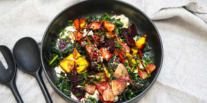 Slow-cooked beetroot salad with horseradish ricotta.