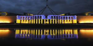 Landmarks around the world were lit up in Ukrainian colours,blue and yellow,including Parliament House in Canberra.