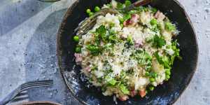 Ham and pea risotto.