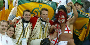 Australian and English fans at the 2003 Rugby World Cup final.