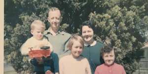 The Woods family in 1966 (the author is at right). Out of Alan’s earshot,the children’s mother Margaret strived to dilute his messages of shame and failure.