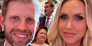 Gina Rinehart in the background of an Instagram post by Donald Trump’s son Eric and his wife Lara at the former president’s campaign launch.
