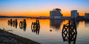 St David's Hotel and Spa at sunset,Cardiff Bay. 