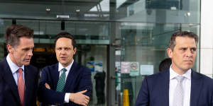 Premier Chris Minns,Nathan Hagarty and Health Minister Ryan Park at Liverpool Hospital in January.