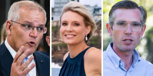 Prime Minister Scott Morrison,Katherine Deves and NSW Premier Dominic Perrottet.