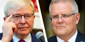 Kevin Rudd has criticised Scott Morrison over the Liberal Party's ad. 